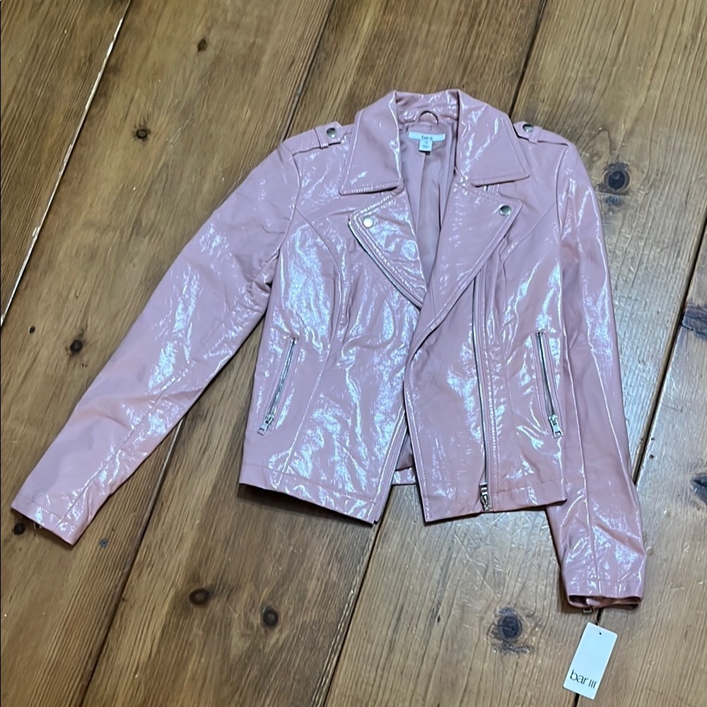 Bar III Pink Pleather Moto Jacket